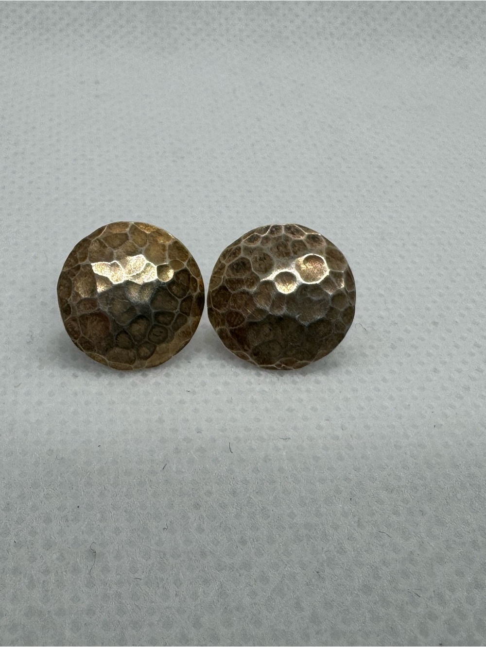 Unmarked Hammered Silver and Brass Tone Round Stud Earrings No Backs Boho